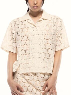 Toit Volant Tucson Shirt Ivory Cotton Lace Button Up Coastal Resort Top XS